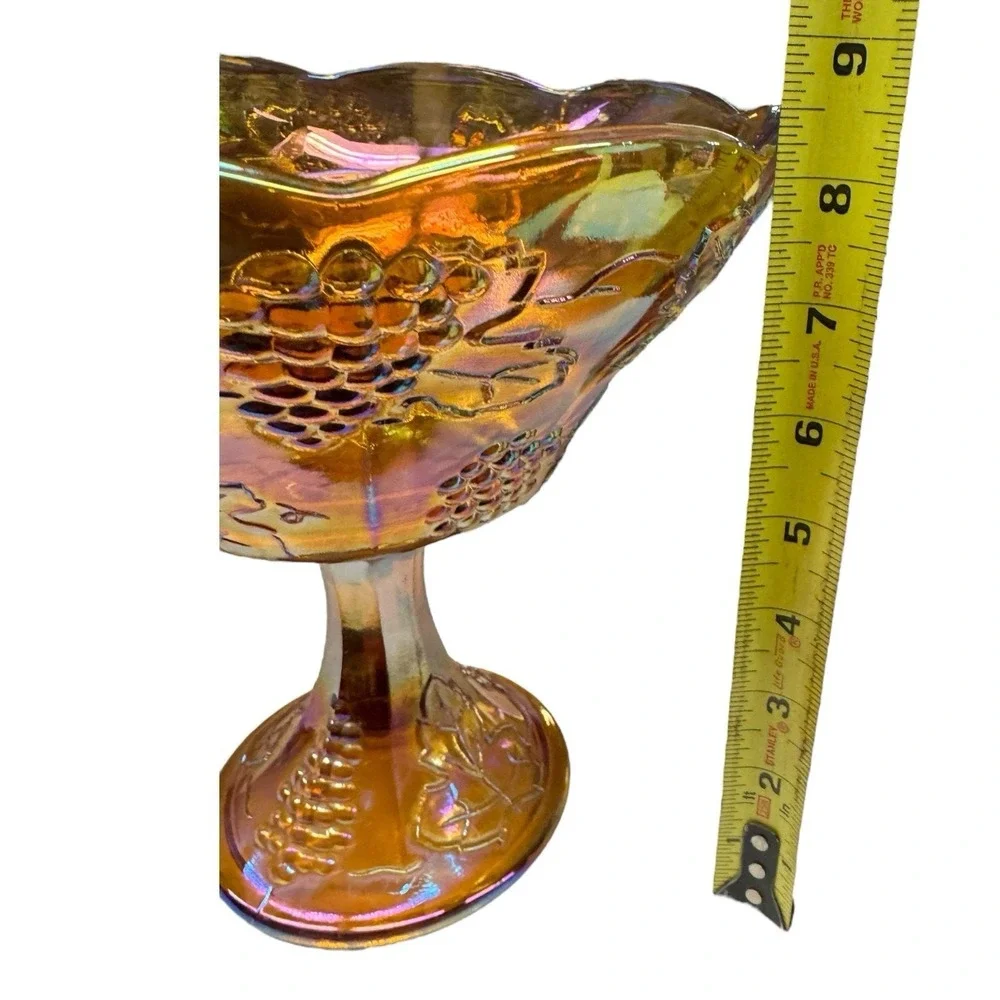 Indiana Glass Harvest Grape Compote Marigold Carnival Glass Wedding Bride's Bowl